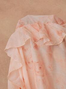 Savoree Váy voan satin tay đèn lồng họa tiết hoa màu hồng dáng chữ A, nhún bèo eo thanh lịch dành cho nữ, mùa xuân/lễ Phục sinh - Xem 8