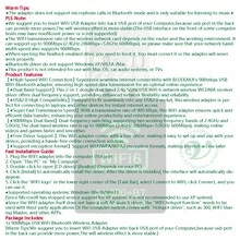 二合一迷你 USB 蓝牙适配器 WiFi6 AX900Mbps 加密狗网卡 2.4G/5GHz 免驱动 PC 600M 高速无线接收器 - 黑色 - 查看 3