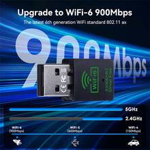 二合一迷你 USB 蓝牙适配器 WiFi6 AX900Mbps 加密狗网卡 2.4G/5GHz 免驱动 PC 600M 高速无线接收器 - 黑色 - 查看 4