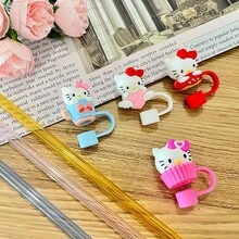 Sanrio Lindas tapas de silicona para pajitas, aptas para vasos a cuadros con pajitas, tapas para pajitas compatibles con tumblers de 30oz y 40oz, adorable protector de tapa de silicona, se ajusta a accesorios de vasos de 0.4 pulgadas/10mm