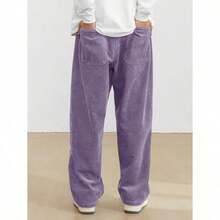Men's Solid Color Casual Everyday Trousers Men's Streetwear Pants, Boy Friend Gifts, Back To School - 紫色 - 查看 2