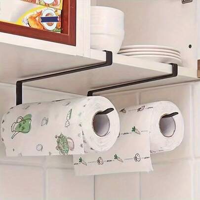 1 peça de suporte para papel toalha de porta de armário, suporte de ferro para armazenamento, suporte para papel higiênico de cozinha não perfurado, suporte para papel em rolo, suporte para armazenamento, filme plástico para papel higiênico, suporte para armazenamento de tecidos