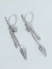 1 Pair Stainless Steel Men's Earrings, Conical Dangle Earrings - Silver - View 1