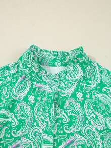 Acelitt 春秋绿色佩斯利印花长袖扣腰迷你连衣裙 - 綠色 - 查看 5