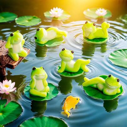 6pcs Random Creative Frog Figurines, Micro Landscape Decor Elements, Desktop Room Decoration