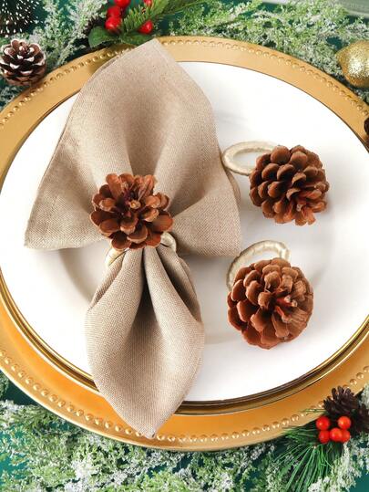 1/2/4 stuks kerst servetringen in de vorm van een dennenappel, geschikt voor kersttafeldecoratie, servetringen, servetringenhouders in de vorm van een dennenappelkrans, servetringenhouders in de vorm van een groene graskrans, servetringen voor kerstfeestjes