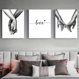 3 Pcs/Set Hand In Hand Sweet Love Minimalist Home Decoration Wall Art Poster Canvas Print For Living Room Bedroom