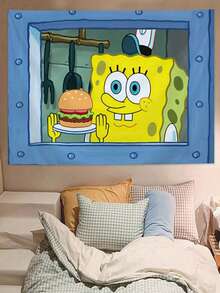 1 Stück SpongeBob dekorativer Wandteppich, Cartoon Party Deko Hängetuch, SpongeBob Dekoration, Feiertags Dekoration, Hintergrund Dekoration, Wohnzimmer Schlafzimmer, verschiedene Größen erhältlich mit Werkzeugen