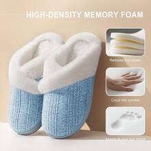 Women's Fuzzy Slip-On Slippers Indoor And Outdoor Use, Comfy Foam, Anti-Skid Rubber Hard Sole - Blue - View 2