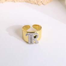 1 Pc New Arrival Two Tone Pave Initial Letter Ring Vintage Style Adjustable Open Metal Rings - Letter Type - View 28