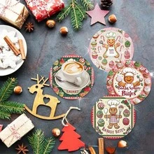 1set/10sets 4pcs/Set Christmas Santa Claus, Christmas Bell, Christmas Snowflake, Christmas Reindeer, Christmas Tree, Snowman, Christmas Penguin Coasters, Polyester Rubber Coaster Set, Ideal For Holiday Parties, Bars, Offices And Homes, All Occasions, Size: 3.94 Inches X 3.94 Inches