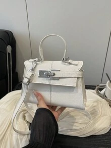 1 pièce Nouveau mini sac à main élégant de couleur unie pour femmes, sac à bandoulière avec sangle et décoration de boucle métallique, sac carré casual, sac bandoulière polyvalent et chic de style de rue, convient pour le shopping, les déplacements, l'assortiment quotidien, idéal pour l'utilisation quotidienne des femmes, sacs à la mode pour dames - Blanc - Voir 2