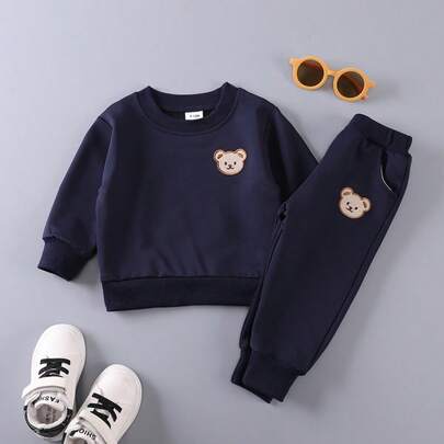 PatPat Baby/Toddler Girl/Boy Clothes 2pcs Bear Style Sweatshirt And Pants Set