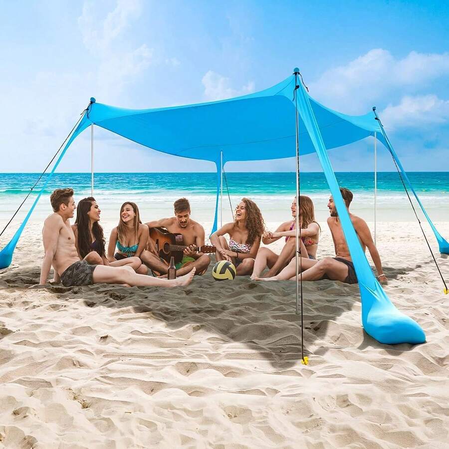 Toldo de Playa, 300 * 300 * 200cm Tienda Familiar Portátil 4 Postes de Aluminio, Tienda de Campaña con 4 Mástiles de Aluminio UPF50+ Diseño Resistente al Viento Refugio Camping Pesca Picnics - 1 - Ver 1