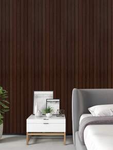 1卷40厘米（15.75英寸）宽自粘式壁纸，可撕贴、可移除、防水、防刮，适合租房者使用，优质PVC材质，现代乡村3D效果，竖条纹深胡桃木棕色木纹面板，易于安装，适用于卧室、客厅、家具翻新、出租房装饰，四季皆宜。 - 深棕色 - 查看 14