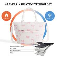 1 Piece Cute Floral&Bow Pattern Insulated Lunch Box Portable Lunch Tote Bag With Handle Corduroy Lunch Bag With Cherry Print Zippered Lunch Handbag With Woven Rope Decor Large Capacity Food Storage Bag With Compartment Suitable For Picnic, School, Office, Camping Suitable For Students, Teachers, Office Workers, Family Good Choice For Teacher's Day Gifts, Mom Gifts, Children's Day Gifts Back To School School Stuff Bag For School Lunch Bag For Women Cooler Bag Picnic Accessories, Home Decor, Party & Christmas Storage - 蝴蝶結 - 查看 4