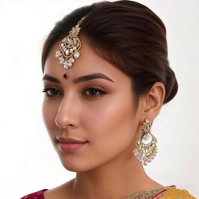 3 件套时尚波西米亚风格水晶首饰套装，包括额链 + 耳环、彩色米珠吊坠发链和水滴形吊坠耳环，适合女士和女孩日常佩戴、派对、婚礼、节日珠宝配饰