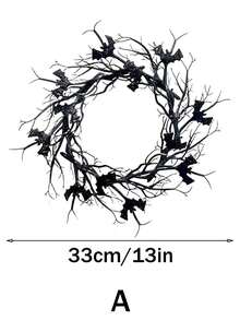 Halloween Wreath For Front Door, Halloween Black Garland Decorations, Artificial Black Twig Wreath With Glitter Bats, For Halloween Party, Porch, Front Door, Indoor, Outdoor, Farmhouse, Holiday Home Decor Halloween Decor Room Decor - Black - View 13