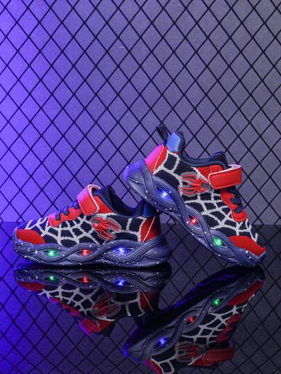 Scarpe sportive per bambini e bambine con LED luminosi a ragnatela, traspiranti, adatte per uso casual, con assorbimento degli urti, antiscivolo, per uso all-season, per corsa e camminata all'aperto