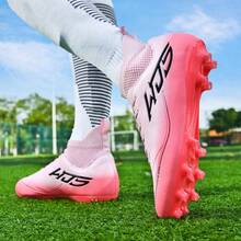 1 Pair Sports Style Anti-Slip Durable High-Top Football/Soccer Shoes, AG Studs Design, PU Leather Upper, Colorful, Rubber Outsole, Professional Match Shoes Suitable For Muddy, Short Grass Fields - Pink - View 6