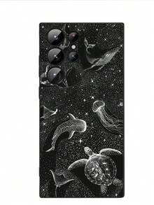 1 pieza Funda de teléfono negra con diseño de animales marinos y estrellas, antideslizante y a prueba de caídas, compatible con iPhone, Honor, Redmi, Galaxy A04e/A05s/A13/A14/A15/A34/A35/A50/A52/A53/A54/S21/S22/S23/S24/S25/S25Ultra, 6A/7A/8A, 12T/13T/14T, versión internacional, no la versión nacional - Negro - Ver 8