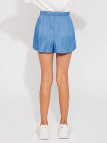 Radiana Tween Girl Ruffle Trim Bow Front Skort - Blue - View 4