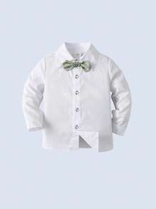 BOARNSEORL 男婴绅士套装三件套：白色长袖衬衫配领结、绿色马甲和裤子，时尚优雅，适合生日派对、聚会、晚宴等场合。 - 綠色 - 查看 7