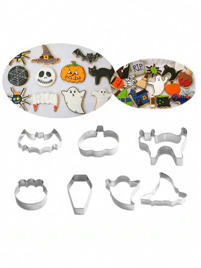 7 pezzi Tagliabiscotti in metallo a tema Ognissanti, fantasma, zucca, ragno, per decorare cupcake, cioccolato, biscotti, pasticceria, accessori da cucina per la cottura e decorazione di torte