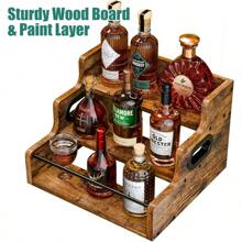 MOSENLR Liquor Bottle Display Shelf, Coffee Syrup Rack Organizer, 3 Step Countertop Wine Rack, Mini Bar, Retro Bar Shelf Stand For Whiskey, Spirits