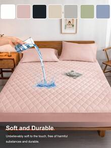 1 pieza Protector de colchón acolchado de unicolor, sábana ajustable, cubierta de colchón, transpirable, lavable a máquina, adecuado para el hogar, dormitorio, para todas las estaciones, edredón antipolvo, hecho de tela suave y transpirable, decoración de otoño, decoración de habitación, vuelta al colegio, útiles escolares