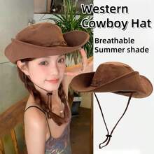 قبعة شمس صيفية قابلة للتنفس بطراز رجعي، قبعة حفلات، قبعة كاوبوي غربية بحماية من الأشعة فوق البنفسجية - ذات حافة واسعة، خيط قابل للتعديل، خفيفة الوزن ومرنة، مناسبة للتنزه والشاطئ والأنشطة الخارجية، قبعة شاطئ للحفلات
