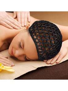 4件套网状钩编发网套装，针织围巾帽，加厚短款女士发网，睡眠围巾罩，黑色发网，长直发/卷发保护帽，芭蕾舞帽睡眠帽 - 彩色 - 查看 3