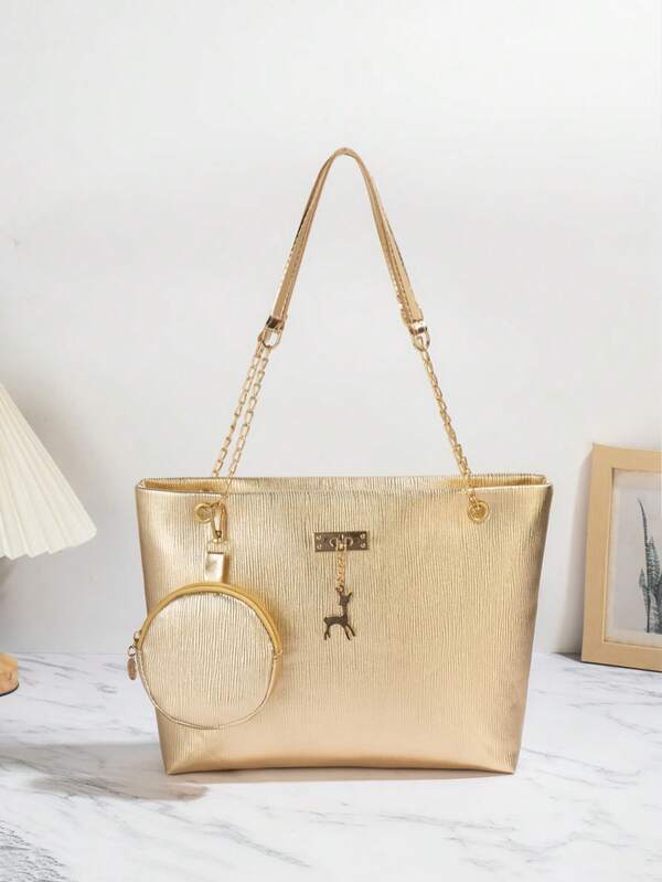 حقيبة تسوق ذهبية مطوية قطعتان جديدة، حقيبة كتف صغيرة عصرية، حقيبة تسوق بسحاب للنساء، حقيبة عشاء ذهبية، حقيبة تسوق للطلاب، مثالية للنساء والفتيات وطلاب المدارس والجامعات، هدايا المناسبات والأعياد والسفر والحفلات والعودة للمدرسة