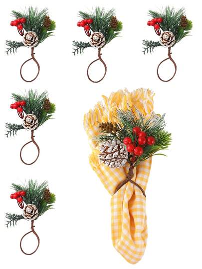 1/2/4 pezzi Anelli portatovaglioli a forma di pigne di Natale, adatti per la decorazione della tavola natalizia, fermatovaglioli a forma di corona di pigne di Natale, portaposate a forma di corona di erba verde, anelli portatovaglioli per feste di Natale