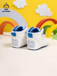 Fashionable Infant Boys' High-Top Casual Sneakers With Elastic Strap Design, Outdoor Lightweight Walking Shoes - White - View 10