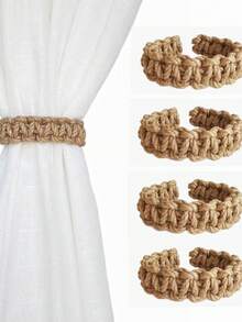 1/2pcs Set Solid Color Curtain Tie Backs, Bohemian Woven Design Curtain Tiebacks, Suitable For Bedroom Living Room Home Decor - Brown - View 4