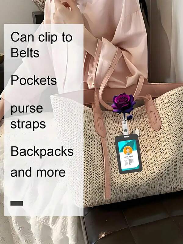 1pc Purple Rose 2D Pattern Badge Holder, With Retractable Scroll - Durable Acrylic ID Holder, Suitable For Nurses, Students, Doctors, Office Workers - Name Card Holder, For Public Decoration, Student ID Holder, Gothic Rose Design, Acrylic Material 2D Plane