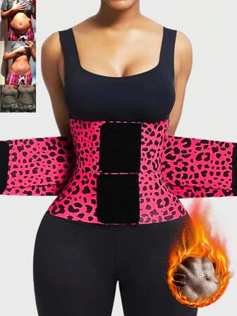 1pc Women's Leopard Print Fashion Waist Trainer, High Compression Adjustable Waist Cincher, Shapewear, 3-Layer Wrap-Around Tummy Control Shapewear, Suitable For Various Occasions, Gym, Daily Wear