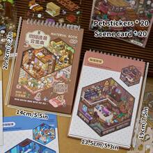 20 张迷你可爱小镇 3D 贴纸 + 20 张场景纸板，微型景观贴纸书手工场景贴纸学校用品，返校 - 彩色 - 查看 14