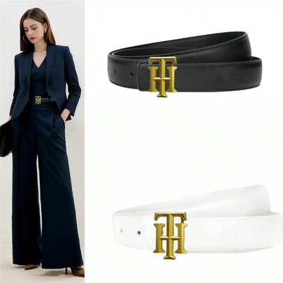 Berühmte Designer Marke Buchstabe TH glatter Schnallengürtel, modischer, vielseitiger Jeans-Dekorationsgürtel für Damen, geeignet für den täglichen Gebrauch