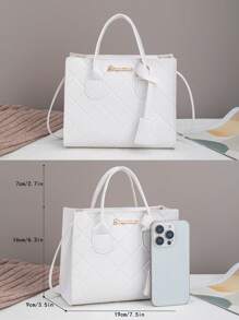 New Small Square Bag, Lychee Handbag, Cross-Body Bag For Women, Women's Bag, Light Blue Bag - White - View 2