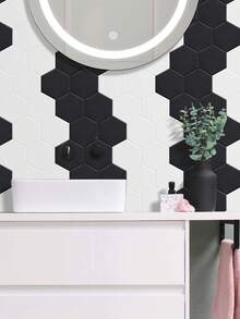 Black Large Hexagonal Matte Finish Self-Adhesive Kitchen Wall Tiles - Waterproof, Renovation Stickers Peel Wall Panels, Wall Paper, Wallpapers, Spring Decoration Items Refresh Your Home, Rama Decoration Stickers Gifts Birthday Graduation - Black - View 8