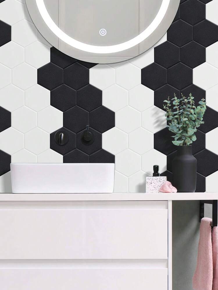 Black Large Hexagonal Matte Finish Self-Adhesive Kitchen Wall Tiles - Waterproof, Renovation Stickers Peel Wall Panels, Wall Paper, Wallpapers, Spring Decoration Items Refresh Your Home, Rama Decoration Stickers Gifts Birthday Graduation - Black - View 7