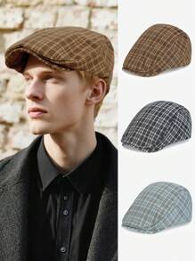 1pc Unisex Fashion Plaid Beret Hat, Retro British Style Newsboy Cap, Suitable For Autumn/Winter Outdoor Daily Wear, Great Gift