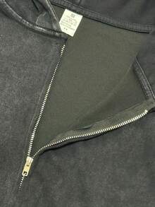 Men's Washed Black Hip-Hop Spider Web Pattern Letter Print Harajuku Retro Hooded Long-Sleeved Street Style Top - 黑色 - 查看 3