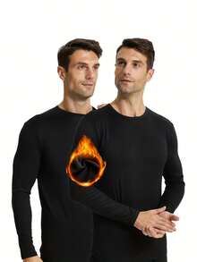 Two Sets Of Men's Thermal Underwear, Round-Neck Tops, Soft And Warm, Long-Sleeved Pullovers, Suitable For Cold Weather (Black)