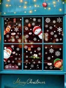 2 Piezas 51 Pegatinas de Copos de Nieve Navideños para Ventanas, Calcomanías Decorativas Navideñas de Copos de Nieve, Papá Noel y Renos, Pegatinas Navideñas para Ventanas de Cristal