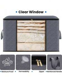 大容量储物袋 衣物收纳箱 可折叠衣柜收纳盒 带加固手柄的收纳盒，用于收纳衣物、毛毯、棉被、床单、枕头和玩具（灰色） 大容量带手柄储物袋 - 卧室和衣柜收纳盒 多用途储物盒 用于整理卧室衣柜、衣物、棉被、衣柜收纳盒（带手柄）