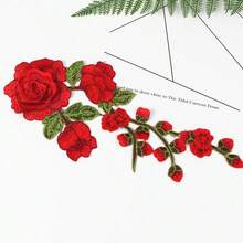 2 件刺绣贴花补丁，水溶性花朵装饰补丁，适用于服装、舞台服装 - 紅色 - 查看 5