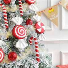 18Pcs Christmas Candy Cane Lollipop Ornaments For Christmas Tree Outdoor Christmas Decorations,Red And White 4.5Inch Assorted Shapes Hanging Ornament With Ribbon For Xmas New Year Holiday Festival Home Party Decor(The Multiple Ones Are Packed In Small Sizes)